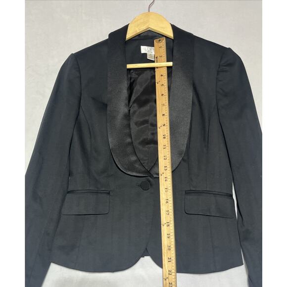 LOFT Tuxedo Blazer Womens 4P Black Scoop Neck Satin Collar One Button Formal - Picture 8 of 11